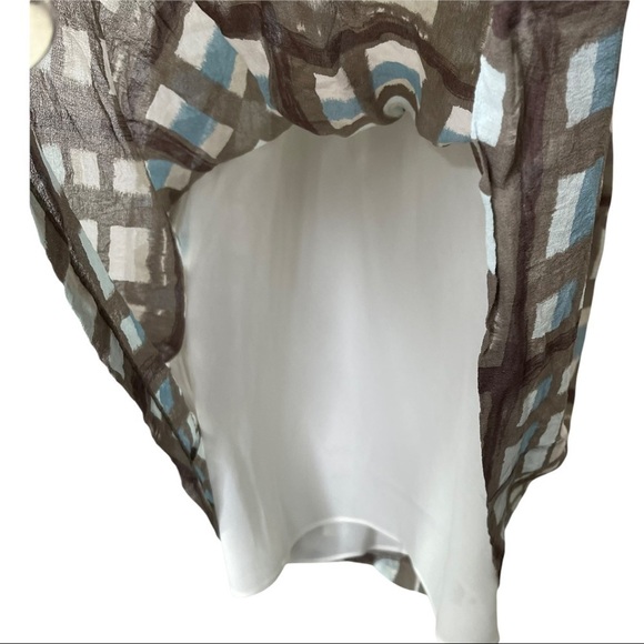 Banana Republic Gray Blue Window Pane Silk Full Liner Dress 2 - Picture 4 of 8